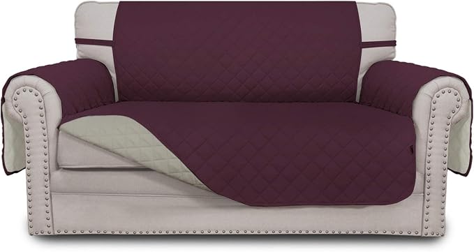 Easy-Going Reversible Couch Cover, 2 Cushion Sofa, Loveseat, Wine/Beige | Machine Washable Slipcover For Dogs, Water Resistant Furniture Mat For Living Room, Non-Slip Sofa Cover, Pet Friendly
