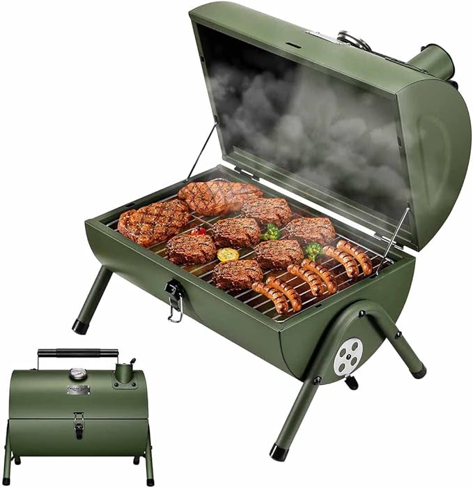 MAISON HUIS Small Charcoal Grill, Portable Tabletop BBQ Smoker for Outdoor Camping,Mini Grill for Tailgating, Hiking & Picnic, (Green)