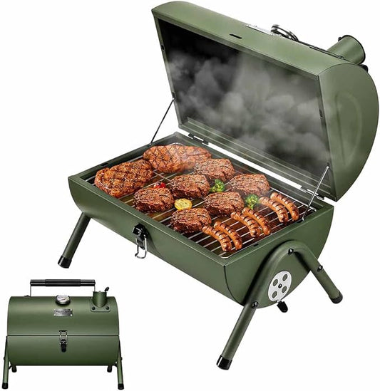 MAISON HUIS Small Charcoal Grill, Portable Tabletop BBQ Smoker for Outdoor Camping,Mini Grill for Tailgating, Hiking & Picnic, (Green)