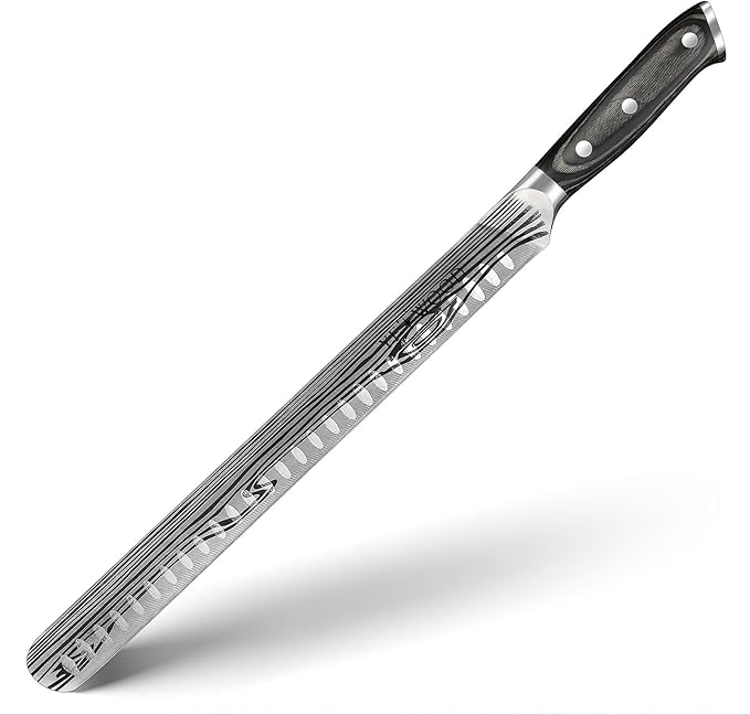 YFWOOD 12 Inch Brisket Knife – Professional BBQ Slicing Knife for Meat Carving, Razor Sharp German Steel, Full Tang, Ergonomic Handle, Perfect for Beef Brisket, Prime Rib, Roast