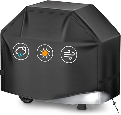 BBQ Gas Grill Cover for Outdoor, Anti-UV, Rip-Proof, 600D Oxford Fade Resistant Material, Barbecue Cover with Hook and Loop Straps & Adjustable Hem Drawstring (Black, 65”x24”x44”)