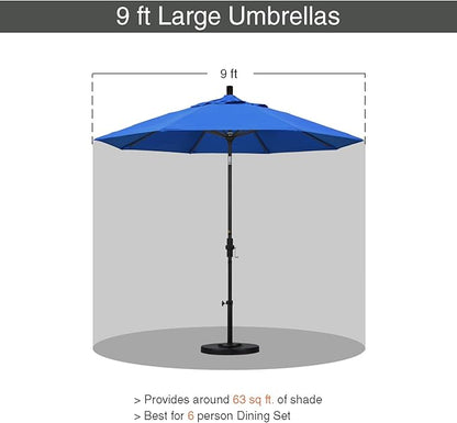 California Umbrella 9' Round Aluminum Market Umbrella, Crank Lift, Collar Tilt, White Pole, Royal Blue Olefin