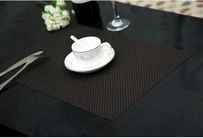 Zupro Placemats Set of 4 for Kitchen Dining Table Washable Braided Table Mats Heat-Resistant Placemats Non-Slip Woven PVC Vinyl Place Mats for Everyday use or Dinner BBQs 18"x12"(Black Coffee