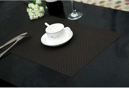 Zupro Placemats Set of 4 for Kitchen Dining Table Washable Braided Table Mats Heat-Resistant Placemats Non-Slip Woven PVC Vinyl Place Mats for Everyday use or Dinner BBQs 18"x12"(Black Coffee