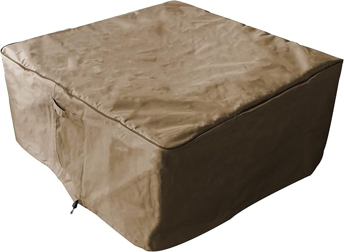 Elementi Manhattan 36" Concrete Outdoor Propane Firepit Table, 22" Square Tempered Glass Firepit Windscreen, & Stainless Steel 21" Square Table Cover