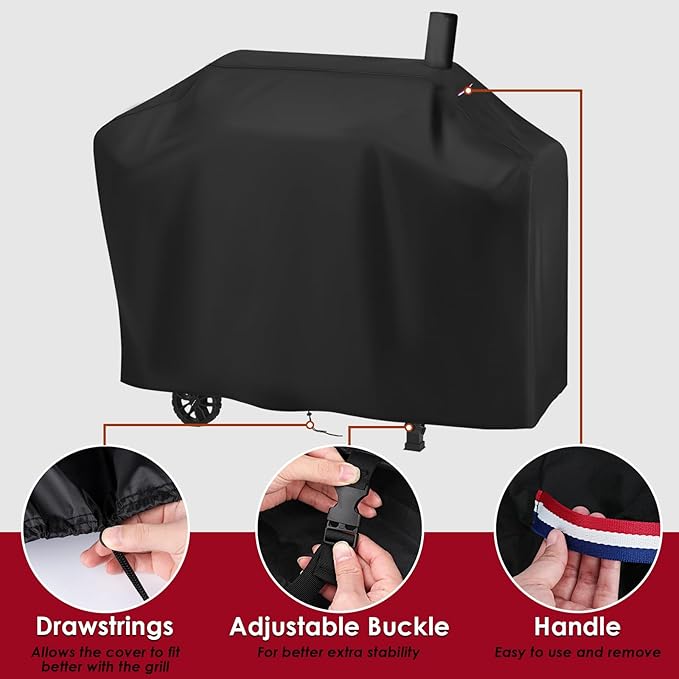 Grill Cover for Royal-Gourme-t CC1830T 30-Inch Barrel Charcoal Grill, Waterproof BBQ Cover for 30 Inch Barrel Charcoal Grill with Smoke Stack Outdoor Backyard Grill Covers - 52"x24"x45"