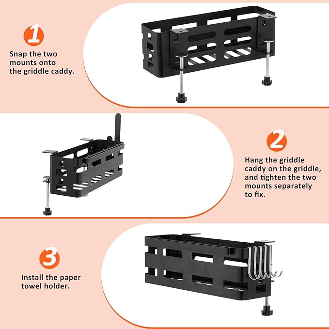 Aoresac Griddle Caddy for Blackstone 17"/22"/28"/36" Griddles/Prep Cart, Grill Caddy Space Saving for Blackstone BBQ Accessories Storage Organize with Paper Towel Holder & Hooks