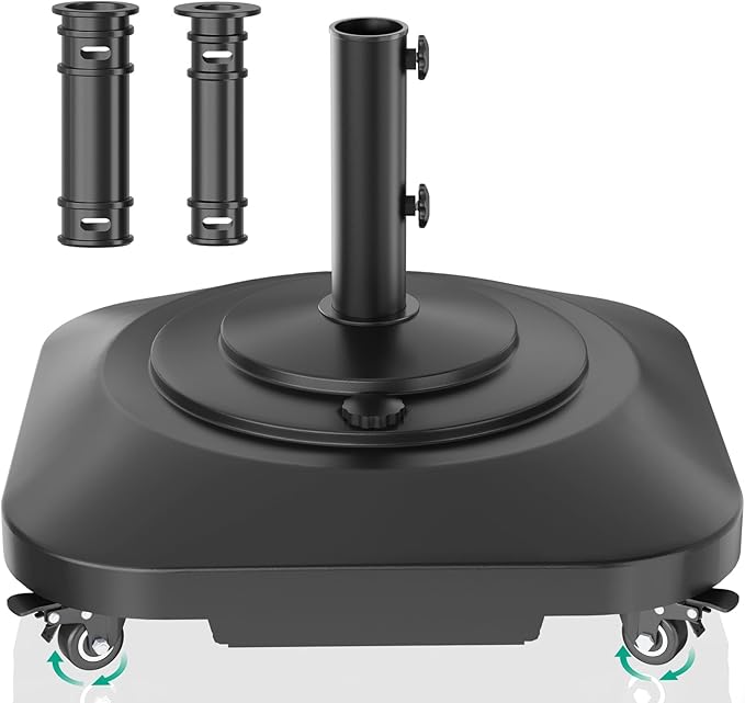 QZER Large Fillable Umbrella Base with 5 Wheels, Outdoor Umbrella Stand | 145lb Heavy Duty & Anti-Rust Patio Umbrella Base for Patio, Deck, Pool, Lawn, Fits Most Sized Umbrellas