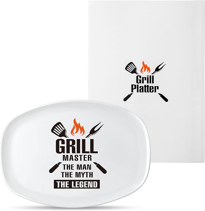 R HORSE Melamine Grill Platter Gift, BBQ White Oval Serving Tray Plate | Christmas, New Year, Birthday Gift for Men, Boyfriend, Husband, Ideal for Appetizer Dessert Charcuterie Outdoor Indoor Party