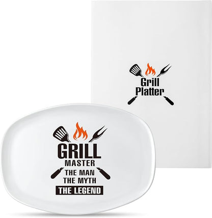 R HORSE Melamine Grill Platter Gift, BBQ White Oval Serving Tray Plate | Christmas, New Year, Birthday Gift for Men, Boyfriend, Husband, Ideal for Appetizer Dessert Charcuterie Outdoor Indoor Party