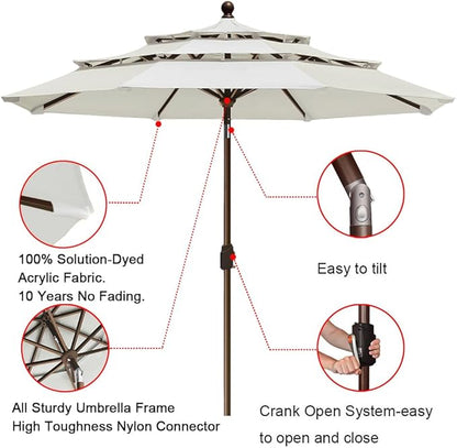 EliteShade USA 10-Year-Non-Fading 9ft 3-Tier Market Patio Umbrella, Commercial Grade Outdoor Table Umbrella with Crank Open, Windproof & UPF 50+ UV Protection, Heavy Duty Ventilation for Garden, Deck, Pool, Backyard, Beach & Bistro, White