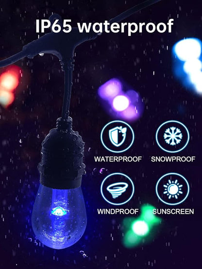 96FT Outdoor Patio Lights Waterproof Dimmable with Remote, RGB Cafe LED String Light with 30 Shatterproof Bulbs for Bistro Party Christmas, Garden, Wedding Decor