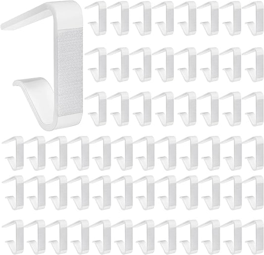 Yerliker 60 Pcs White Table Skirting Clips with Hook and Loop Plastic Tablecloth Clips for Meeting Party Indoor Outdoor Events