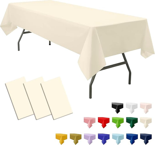 3-Pack Premium Plastic Ivory Tablecloth Disposable 54" x 108" Rectangle Cream Table Cover PEVA Party Milky Off White Table Cloths for Birthday Wedding Engagement Bridal Shower Banquet