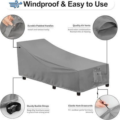OutdoorLines Outdoor Waterproof Patio Chaise Lounge Chair Cover - UV Resistant Lounger Covers Heavy Duty Weatherproof Patio Sofa Furniture Covers, 1 Pack, 78Wx35.5Dx33H Inches, Gray