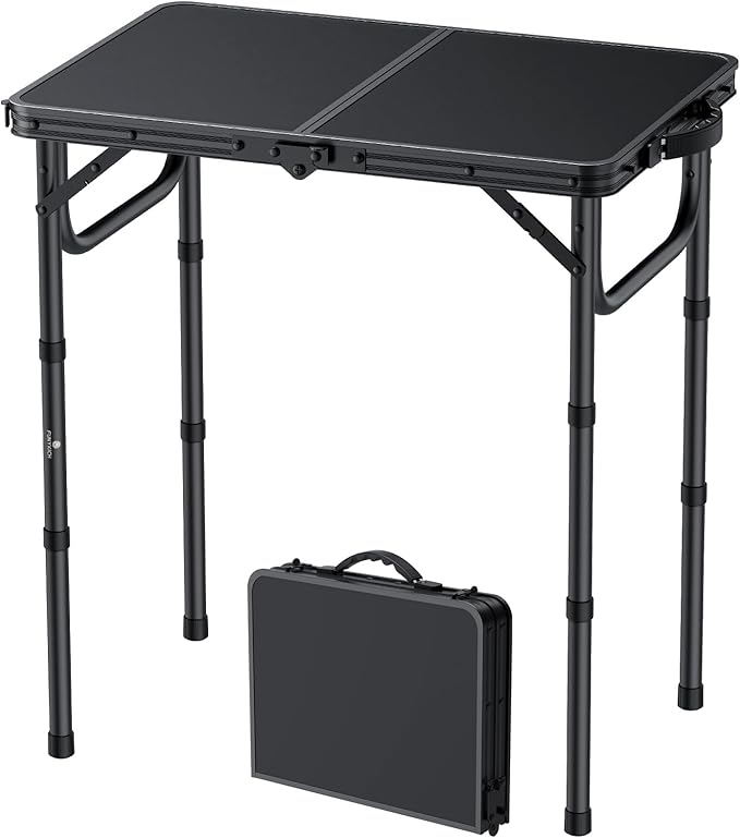 FUNYKICH 2ft Folding Camping Table 22.8''x15.7''x26.4'',3 Height Adjustable | Lightweight & Portable, Aluminum Small Outdoor Table with Carry Handle for Camping, Beach, Picnic, Black