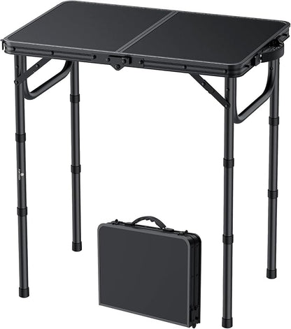 FUNYKICH 2ft Folding Camping Table 22.8''x15.7''x26.4'',3 Height Adjustable | Lightweight & Portable, Aluminum Small Outdoor Table with Carry Handle for Camping, Beach, Picnic, Black
