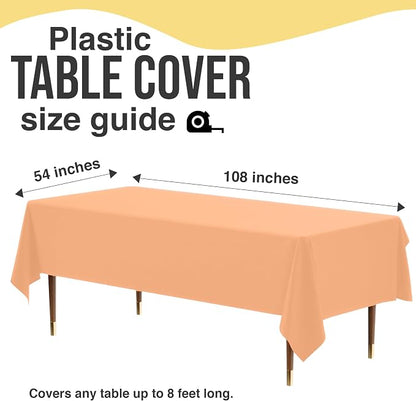 Exquisite 66% Thicker Premium Plastic Table Cloth Rectangle Table Cover 0.5 Mil 24 Pack Peach Table Cloth 54 Inch x 108 Inch Disposable Tablecloth Won't Tear Easily Like Cheap Thin Brands