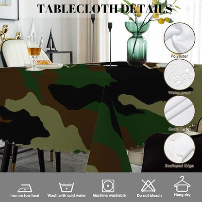 Swono Tablecloth 52"X70" Camouflage, Hunting Military Camo Jungle Rectangle Table Cover Anti-Oil Tablecloth for Dining Tables, Parties, Wedding and Banquet Decoration, Green Brown