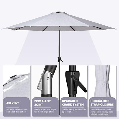 Tempera Patio Market Outdoor Table Umbrella with Auto Tilt and Crank, Large Sun Umbrella with Sturdy Pole & Fade Resistant Canopy, Easy to Set