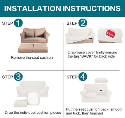 Turquoize 3 Piece Sofa Covers for 2 Cushion Couch Sofa Slipcover Soft Couch Cover for Dogs-Washable Sofa Furniture Cover with 2 Individual Cushion Covers (2 Cushion Sofa, Porcelain White)