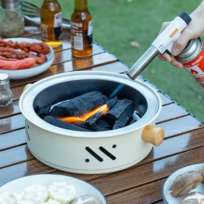 Portable charcoal grill, round tabletop small grill indoor outdoor dual-use, camping picnic garden beach party