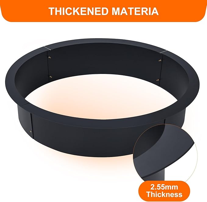 39" Fire Pit Ring - 2.55MM Fire Ring for Outside Fire Pit, Above In-Ground Firepit,Outside Wood Burning DIY,39"x45"x10", Black