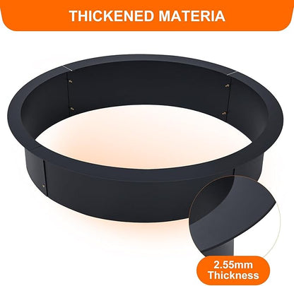 39" Fire Pit Ring - 2.55MM Fire Ring for Outside Fire Pit, Above In-Ground Firepit,Outside Wood Burning DIY,39"x45"x10", Black