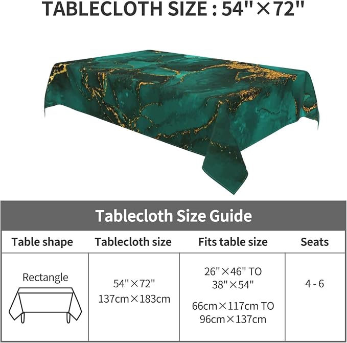 Turquoise Marble Decorative Table Cloths for Parties Kitchen 54"x72" | Rectangle Reusable Washable Emerald Dark Green Tablecloth for Dining Room Wedding Indoor Outdoor