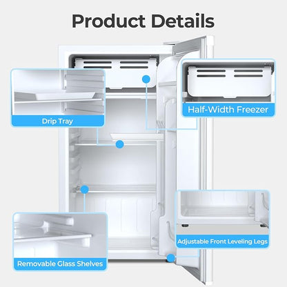 Antarctic Star 3.2 Cu.Ft. Mini Fridge with Freezer, Small Refrigerators with Adjustable Thermostat, Low Noise, Energy Saving, Compact Refrigerators for College Dorm, Office, Bedroom, Apartment, White