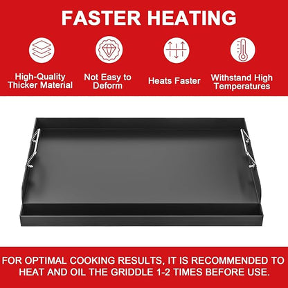 25" x 16" Nonstick Griddle Insert for Gas Grills, Carbon Steel Flat Top Griddle for Gas/Electric/Charcoal Grill, Universal Cooking Plate with Grease Groove for Outdoor Camping Tailgating Parties