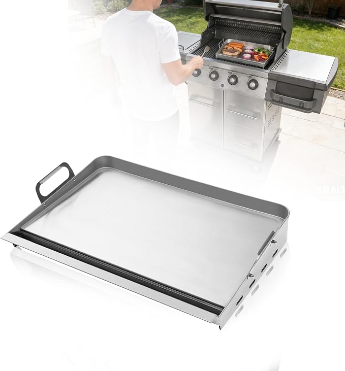 23”x16” Flat Top Griddle for Gas Grill – Airflow-Optimized Size | for Even Cooking, Stainless Steel Stove Top Griddle Universal Fit Plate for Outdoor BBQ, Tailgating, Eggs, Steaks & Burgers