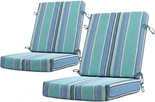 California Umbrella Outdoor Dining Chair, Set of 2 Patio Seat Cushions, 20 x 40 Inch, Premium Outdoor Memory Foam, Fade Resistant, Sunbrella Fabric, Fabric Ties, Dolce Oasis