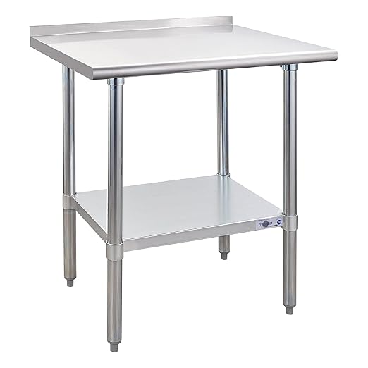 Profeeshaw Stainless Steel Prep Table 24''x30'' Workbench with Backsplash | NSF Commercial Metal Work Table, with Undershelf, Heavy Duty Table, for Kitchen, Restaurant, Home, Gargae and Hotel, 18-gauge