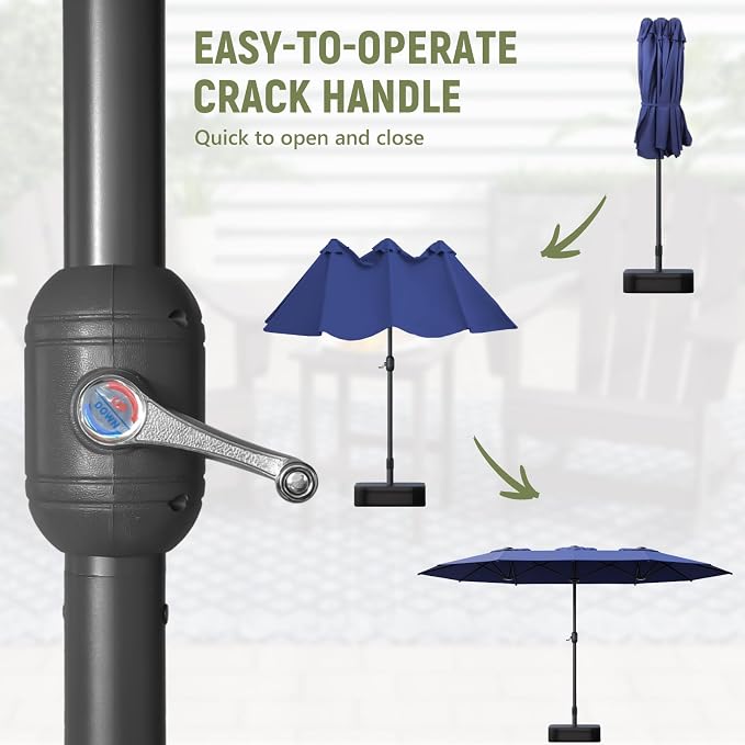 15FT Double-Sided Patio Umbrella, Outdoor Market Umbrella with Base