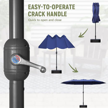15FT Double-Sided Patio Umbrella, Outdoor Market Umbrella with Base