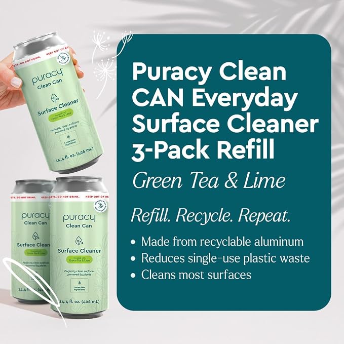 Puracy All Purpose Cleaner Clean Can – Plant-Powered Multi-Surface Cleaner - Surface Cleaner Solution As Seen on TikTok (Green Tea + Lime, 14.4 fl oz, 3 Pack)