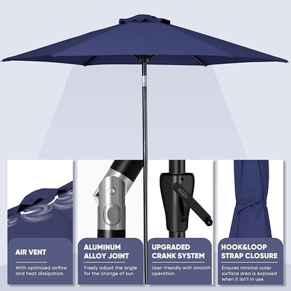 Tempera Patio Market Outdoor Table Umbrella with Push Button Tilt and Crank, Large Sun Umbrella with Sturdy Pole & Fade Resistant Canopy, Easy to Set