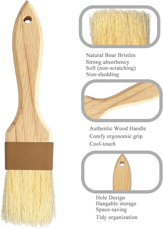 Pastry Basting Brush for Baking and Cooking - Natural Boar Bristle, Wood Handle, Food-Grade & Heat-Resistant, Non-Shedding, Ideal for Butter, Egg Wash, Oil, Sauce, Marinade, BBQ & Glazing