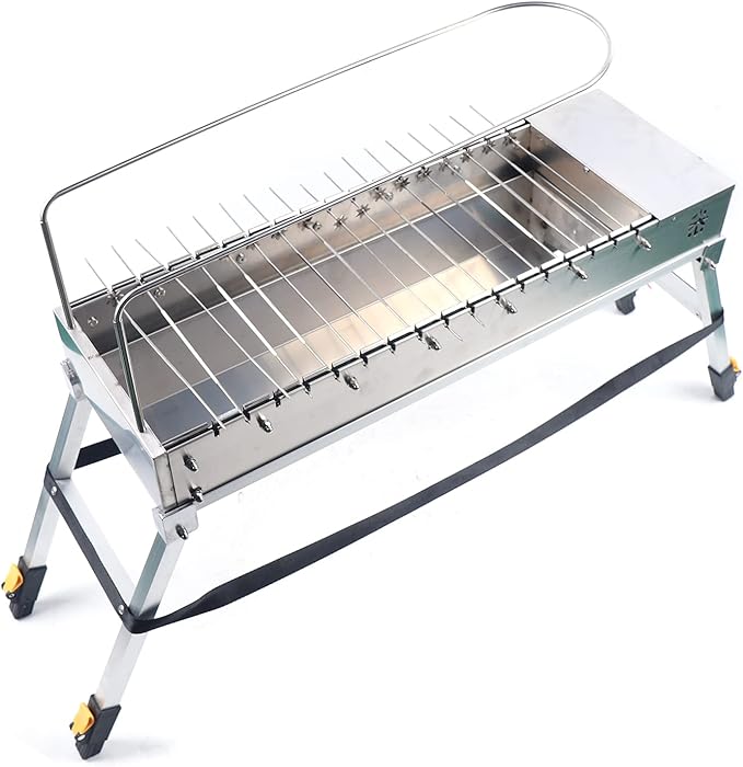 Outdoor Electric BBQ Grill, Automatic Rotating Grill Stainless Steel Barbecue Grill with Double-Side Independent Rotating System, Folding Portable Camping BBQ Grill for Garden Backyard Party Picnic
