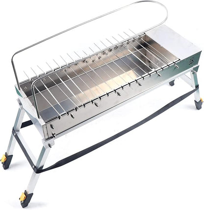 Outdoor Electric BBQ Grill, Automatic Rotating Grill Stainless Steel Barbecue Grill with Double-Side Independent Rotating System, Folding Portable Camping BBQ Grill for Garden Backyard Party Picnic