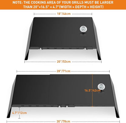 Skyflame Universal Metal Pizza Oven Kit | 20-30 inch Adjustable Width, Grill Top Pizza Oven Box, For Most Gas Grills, Pellet Grill Conversion Kit