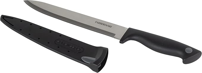 Farberware 8 Inch Slicing Knife with EdgeKeeper Self-Sharpening Sheath, High-Carbon Stainless Steel Blade, Ergonomic Handle for Effortless Meat and Food Prep