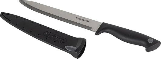 Farberware 8 Inch Slicing Knife with EdgeKeeper Self-Sharpening Sheath, High-Carbon Stainless Steel Blade, Ergonomic Handle for Effortless Meat and Food Prep