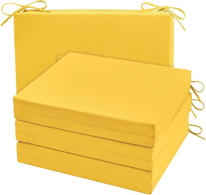 Cozyide Outdoor Chair Cushions, Waterproof Patio Seat Cushions with Adjustable Straps, Square Corner Patio Chair Cushions for Garden, Yellow, 18.5x16x3 Inch (Pack of 4)