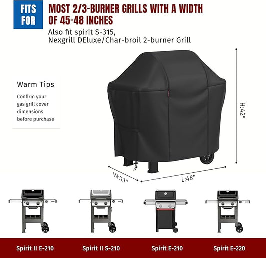 SHINESTAR 48 Inch Grill Cover for 45-48" 2-3 Burner Gas Grills, Heavy Duty Oxford Fabric BBQ Cover Waterproof UV Protection, Windproof with Magic Tape & Drawstring Bottom