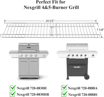 Hisencn Grill Parts for Nexgrill 4 Burner 720-0830H, 5 Burner 720-0888S 720-0888A Gas Grill, Cast Iron Cooking Grate and Stainless Steel Warming Rack, Grill Replacement for Nexgrill Parts