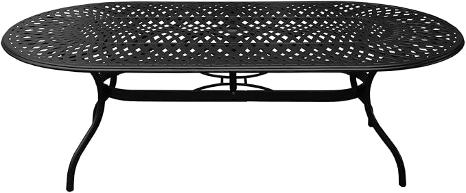 Oakland Living 1025-2777(8)-LBK Modern Outdoor Mesh Lattice Aluminum 95-in Large Black Oval Patio Eight Arm Chairs Dining Set