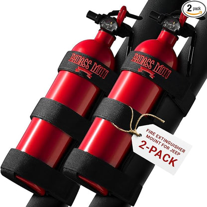 Badass Moto Fire Extinguisher Mount for Jeep - Roll Cage Holder, Adjustable for Wrangler JL, JK, JKU, TJ, CJ, Gladiator & Bronco, Fits Through 2026, No Drill, Off Road - Jeep/Bronco, Black, 2 Pack
