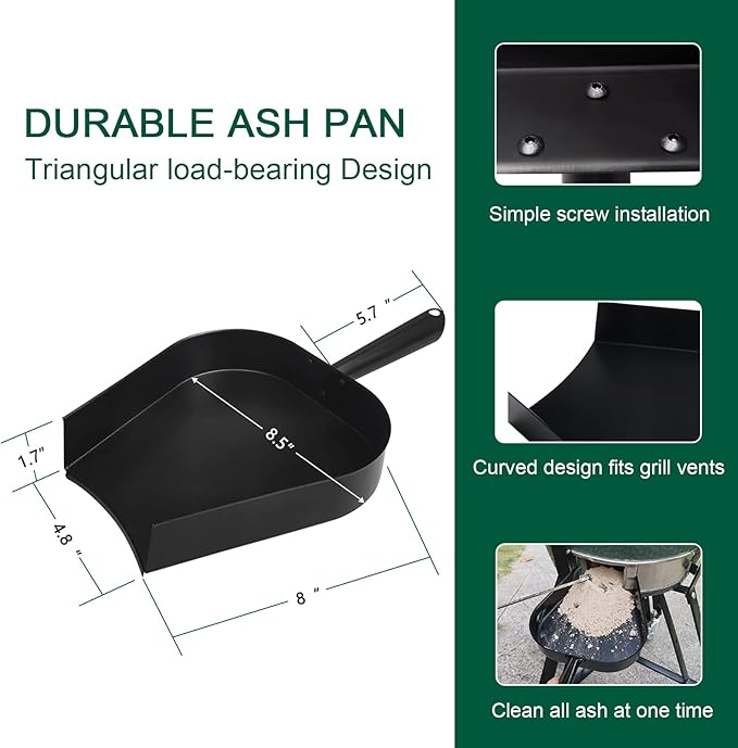 BBQ Ash Removal Tool Set for Big Green Egg Accessories, Kamado Grill Cleaning Tools Include Ash Rake and Ash Pan and Grill Grate Lifter(AT+AP+GG)